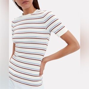 FRAME White Striped 70s Fitted Tee White Red Blue Size L